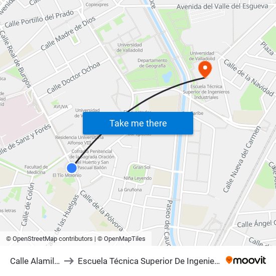Calle Alamillos 11 to Escuela Técnica Superior De Ingenieros Industriales map