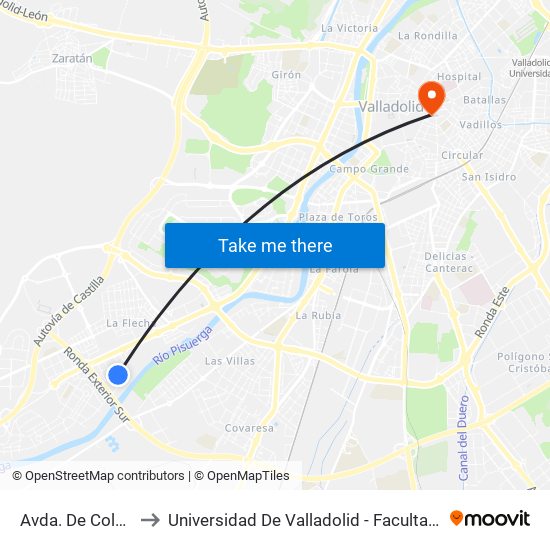 Avda. De Colón 175 to Universidad De Valladolid - Facultad De Derecho map