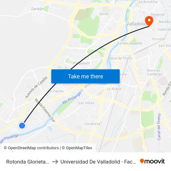 Rotonda Glorieta La Flecha to Universidad De Valladolid - Facultad De Derecho map