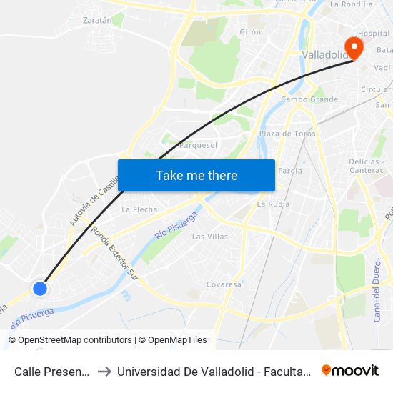 Calle Presentación to Universidad De Valladolid - Facultad De Derecho map