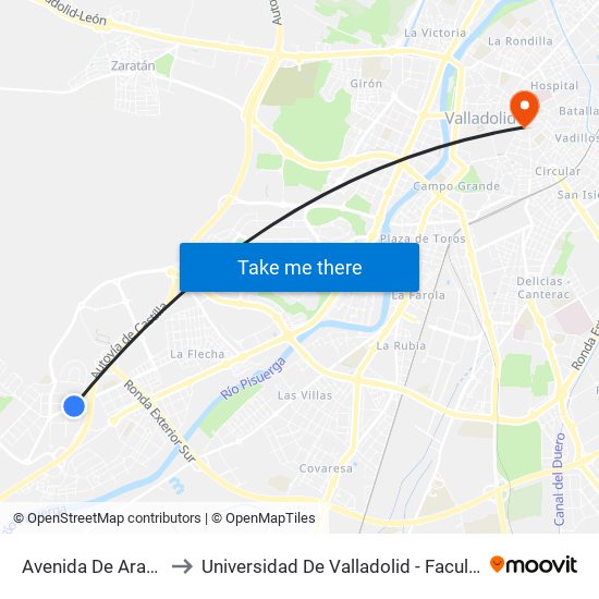 Avenida De Aranzana 29 to Universidad De Valladolid - Facultad De Derecho map