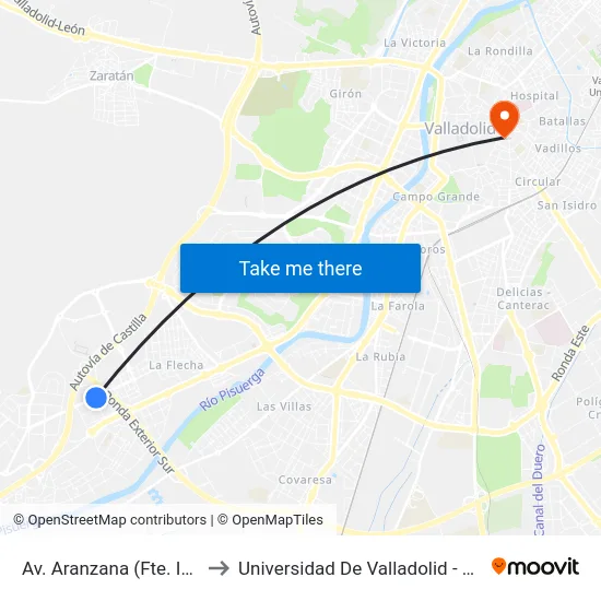 Av. Aranzana (Fte. Instituto Arroyo) to Universidad De Valladolid - Facultad De Derecho map