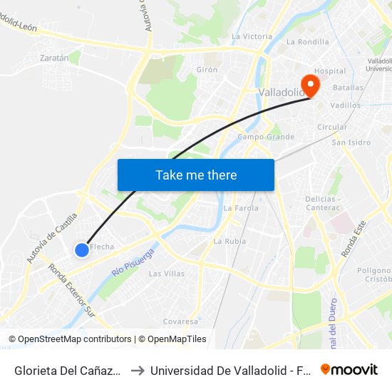 Glorieta Del Cañazo (C. Picones) to Universidad De Valladolid - Facultad De Derecho map