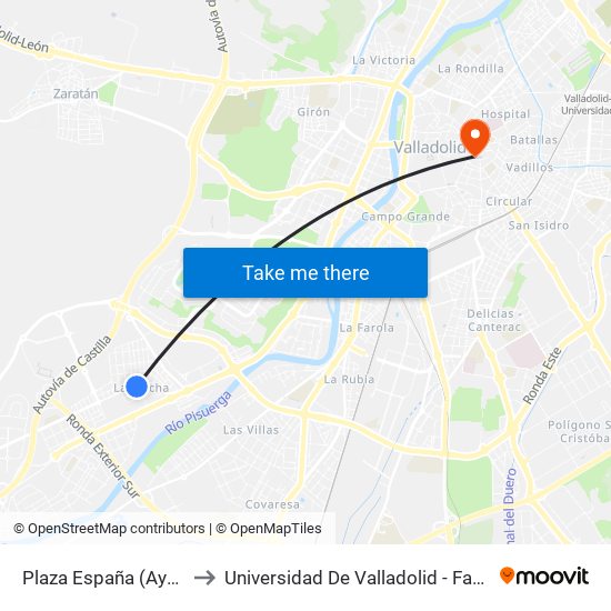 Plaza España (Ayuntamiento) to Universidad De Valladolid - Facultad De Derecho map