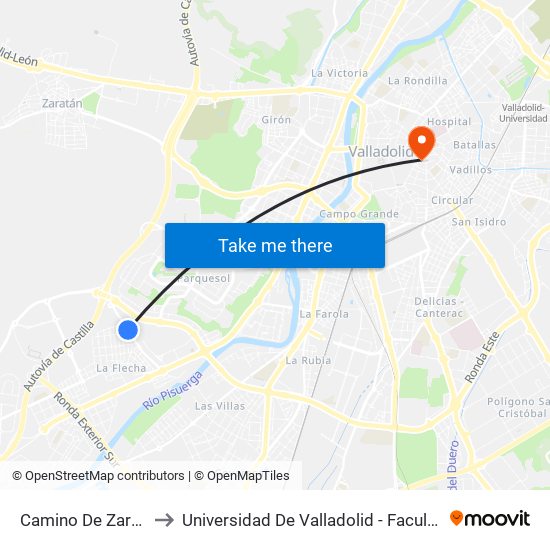 Camino De Zaratán 40a to Universidad De Valladolid - Facultad De Derecho map