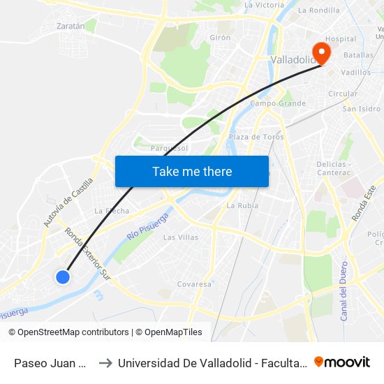 Paseo Juan Carlos I to Universidad De Valladolid - Facultad De Derecho map