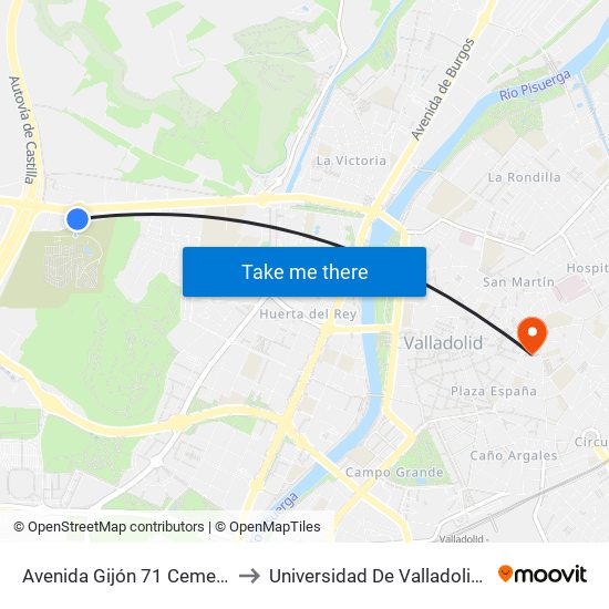 Avenida Gijón 71 Cementerio Las Contiendas to Universidad De Valladolid - Facultad De Derecho map
