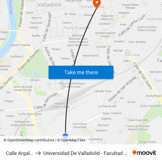 Calle Argales 4 to Universidad De Valladolid - Facultad De Derecho map