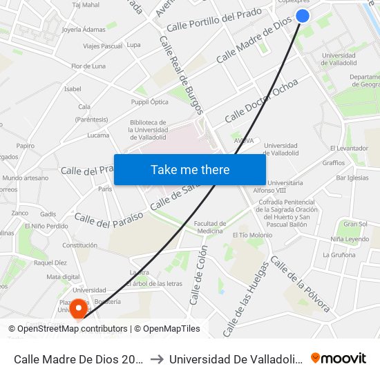 Calle Madre De Dios 20 Facultad De Comercio to Universidad De Valladolid - Facultad De Derecho map