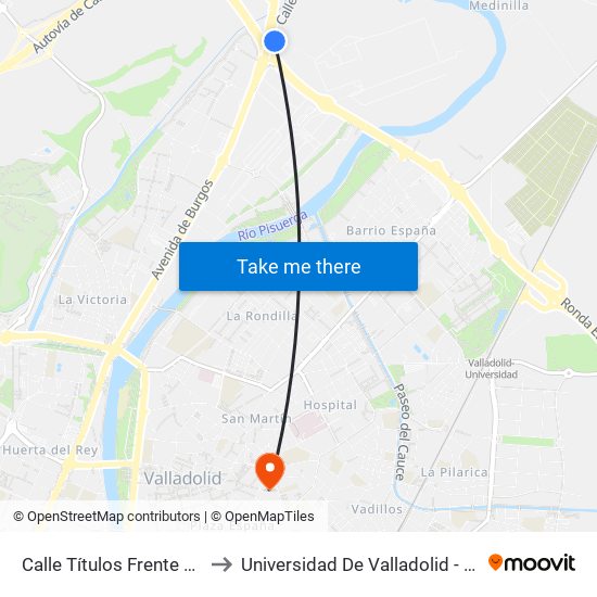 Calle Títulos Frente Los Traductores to Universidad De Valladolid - Facultad De Derecho map