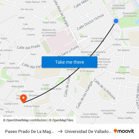 Paseo Prado De La Magdalena 18 Filosofía Y Letras to Universidad De Valladolid - Facultad De Derecho map