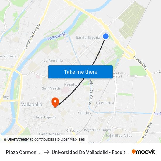 Plaza Carmen Ferreiro to Universidad De Valladolid - Facultad De Derecho map