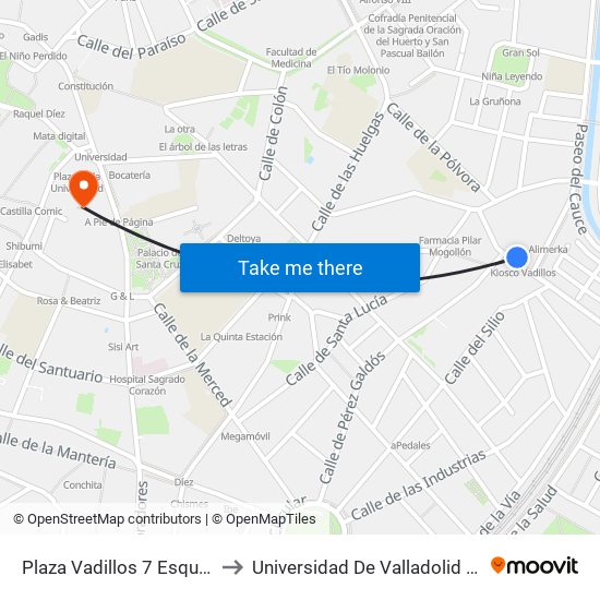 Plaza Vadillos 7 Esquina Palacio Valdés to Universidad De Valladolid - Facultad De Derecho map