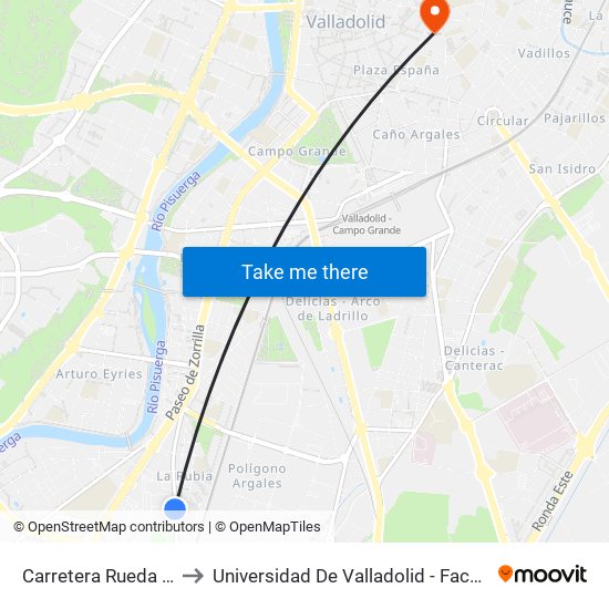 Carretera Rueda Frente 41 to Universidad De Valladolid - Facultad De Derecho map