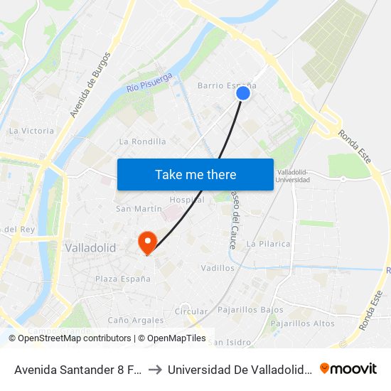Avenida Santander 8 Frente Barrio España to Universidad De Valladolid - Facultad De Derecho map