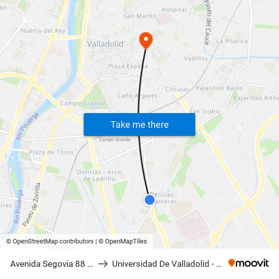 Avenida Segovia 88 Esquina Hornija to Universidad De Valladolid - Facultad De Derecho map