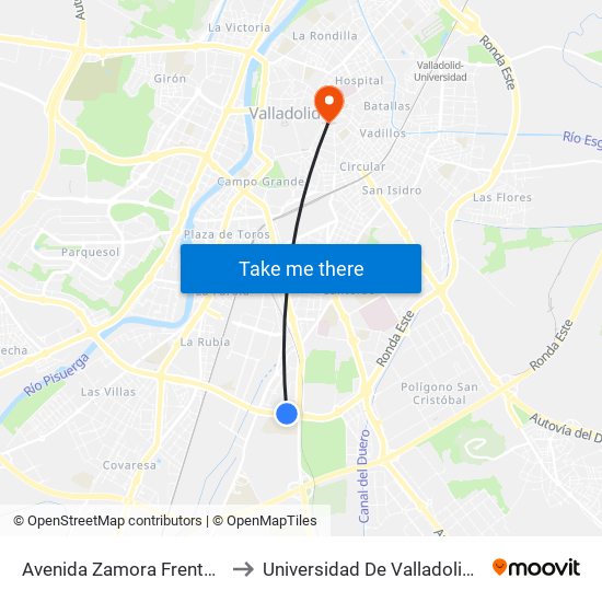 Avenida Zamora Frente Colegio San Agustín to Universidad De Valladolid - Facultad De Derecho map