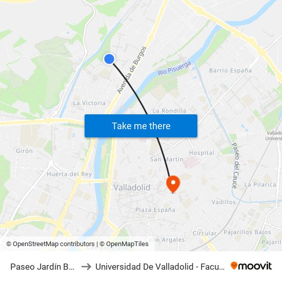 Paseo Jardín Botánico 6 to Universidad De Valladolid - Facultad De Derecho map