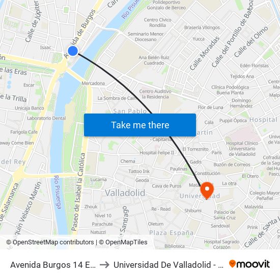 Avenida Burgos 14 Esquina Pisuerga to Universidad De Valladolid - Facultad De Derecho map