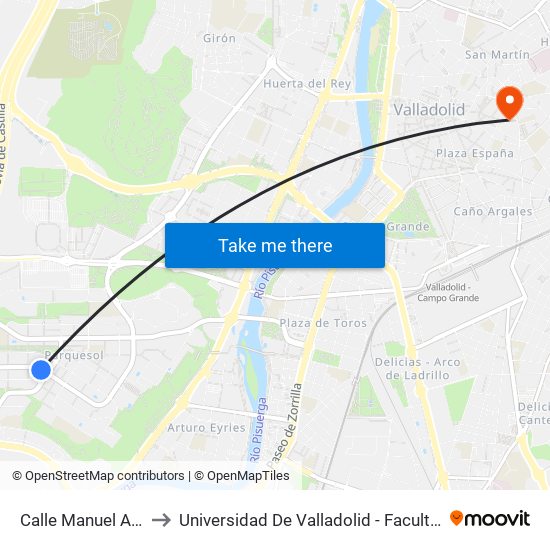 Calle Manuel Azaña 56 to Universidad De Valladolid - Facultad De Derecho map