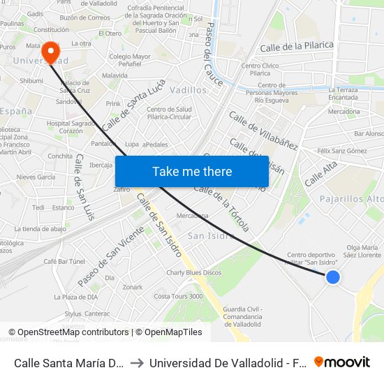 Calle Santa María De La Cabeza 9 to Universidad De Valladolid - Facultad De Derecho map