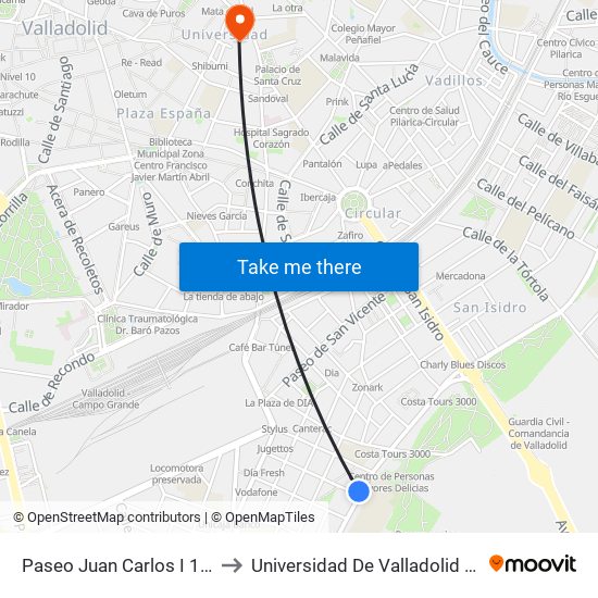 Paseo Juan Carlos I 19 Esquina Delicias to Universidad De Valladolid - Facultad De Derecho map