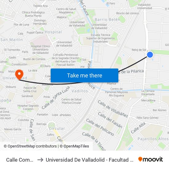 Calle Cometa 4 to Universidad De Valladolid - Facultad De Derecho map