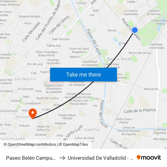 Paseo Belén Campus Miguel Delibes to Universidad De Valladolid - Facultad De Derecho map