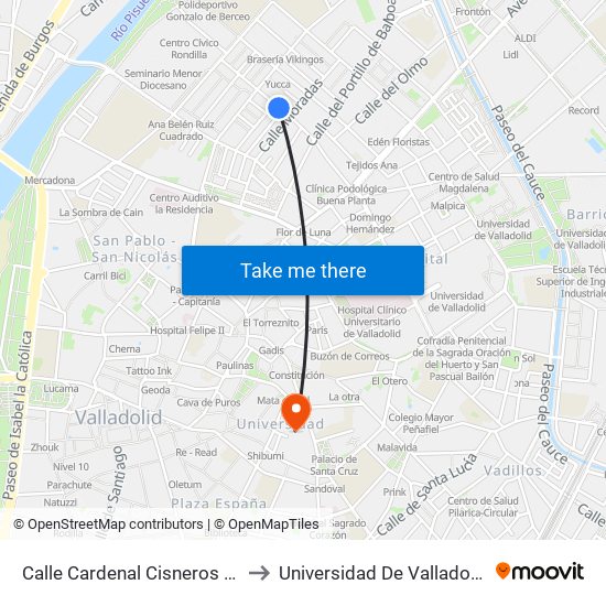 Calle Cardenal Cisneros Esquina San Juan De Ávila to Universidad De Valladolid - Facultad De Derecho map