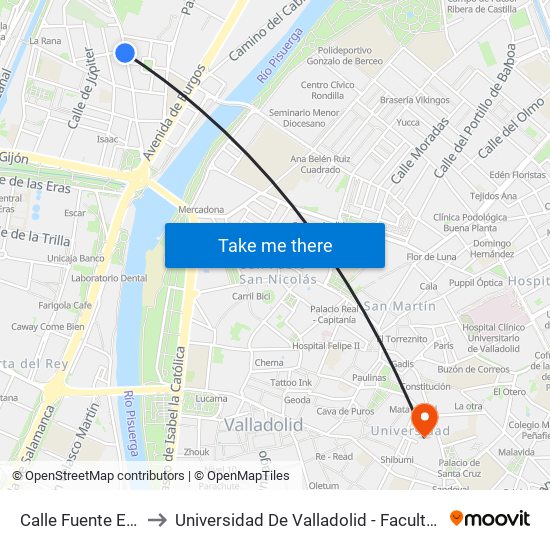 Calle Fuente El Sol 31 to Universidad De Valladolid - Facultad De Derecho map