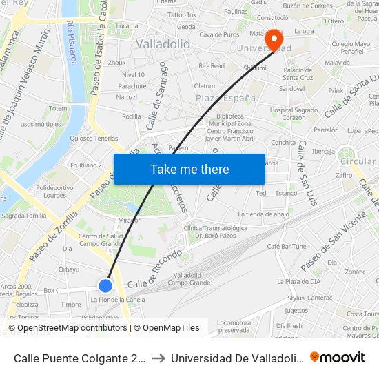 Calle Puente Colgante 2 Estación De Autobuses to Universidad De Valladolid - Facultad De Derecho map