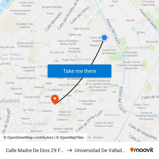 Calle Madre De Dios 29 Frente Facultad De Comercio to Universidad De Valladolid - Facultad De Derecho map