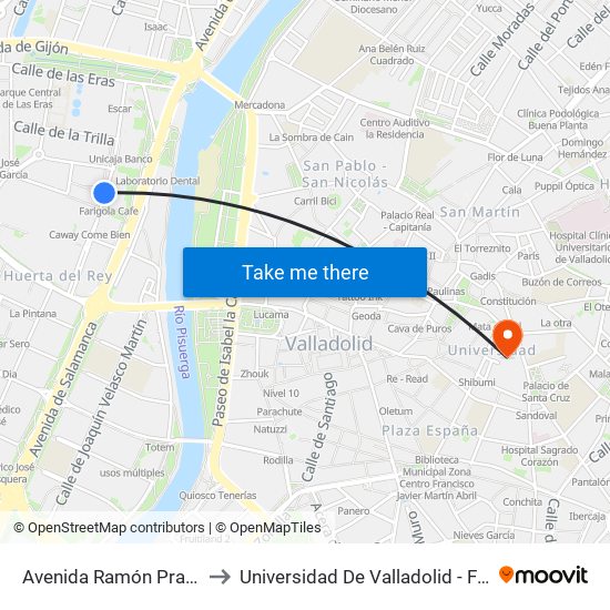Avenida Ramón Pradera Frente 10 to Universidad De Valladolid - Facultad De Derecho map
