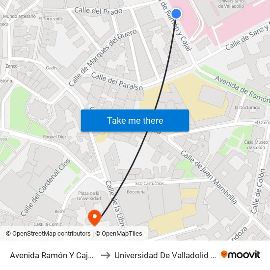 Avenida Ramón Y Cajal 3 Hospital Clínico to Universidad De Valladolid - Facultad De Derecho map