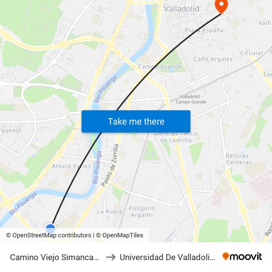 Camino Viejo Simancas 45 Centro Comercial to Universidad De Valladolid - Facultad De Derecho map