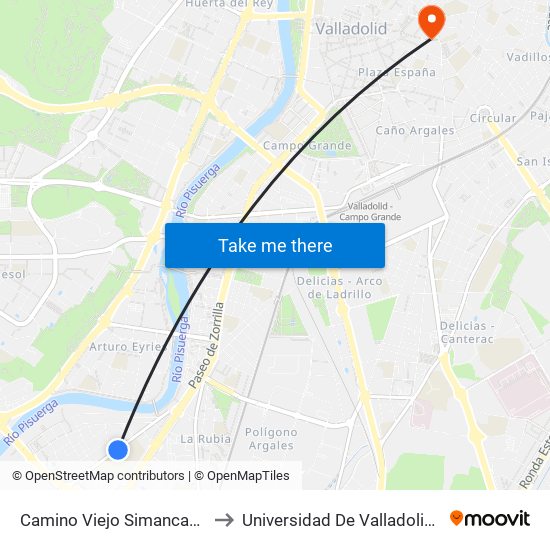 Camino Viejo Simancas 21 Centro Educativo to Universidad De Valladolid - Facultad De Derecho map
