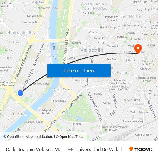 Calle Joaquín Velasco Martín 54 Frente Pol. Huerta Rey to Universidad De Valladolid - Facultad De Derecho map