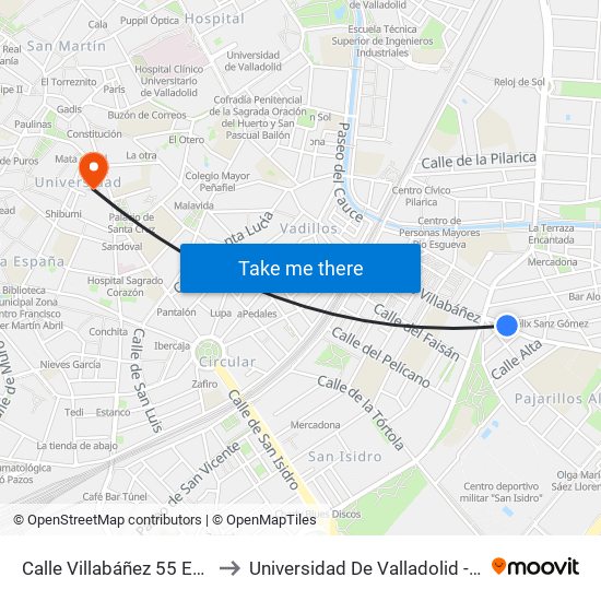 Calle Villabáñez 55 Esquina Golondrina to Universidad De Valladolid - Facultad De Derecho map