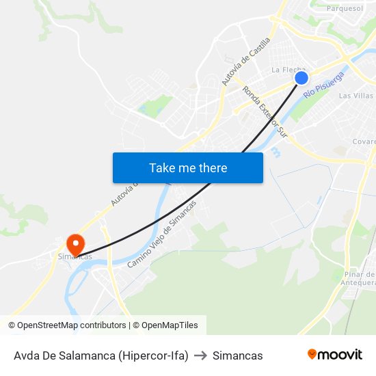 Avda De Salamanca (Hipercor-Ifa) to Simancas map