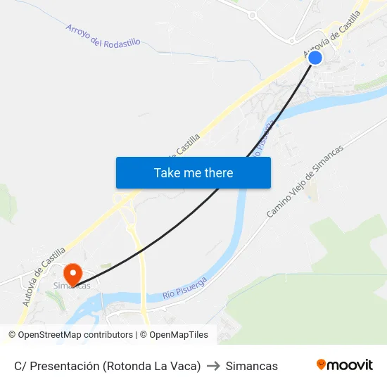 C/ Presentación (Rotonda La Vaca) to Simancas map