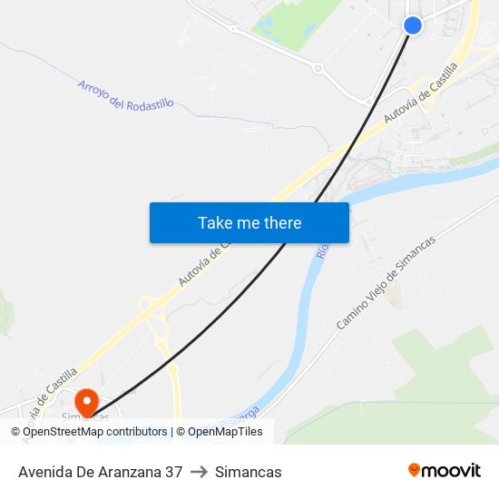 Avenida De Aranzana 37 to Simancas map