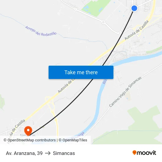 Arroyo De La Encomienda. Av. Aranzana, 37 to Simancas map