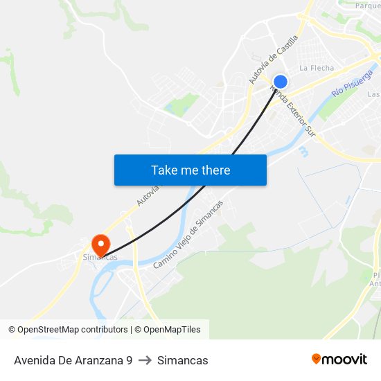 Avenida De Aranzana 9 to Simancas map