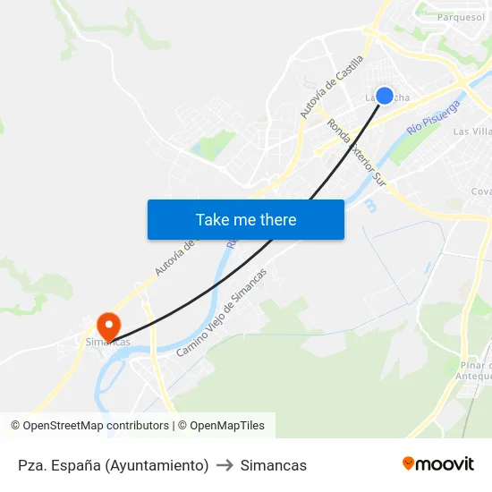 Arroyo De La Encomienda. Pza. España (Ayuntamiento) to Simancas map