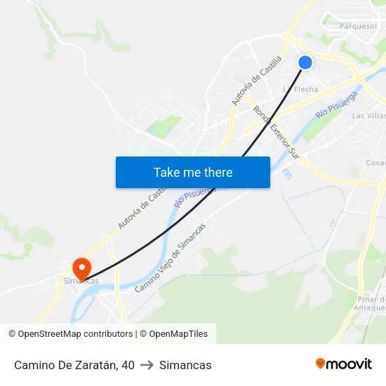Camino De Zaratán, 40 to Simancas map