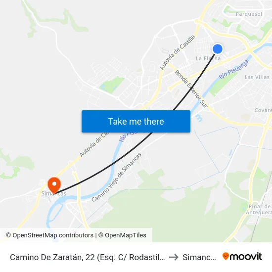 Arroyo De La Encomienda. C.º Zaratán, 22 to Simancas map