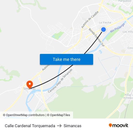 Calle Cardenal Torquemada to Simancas map