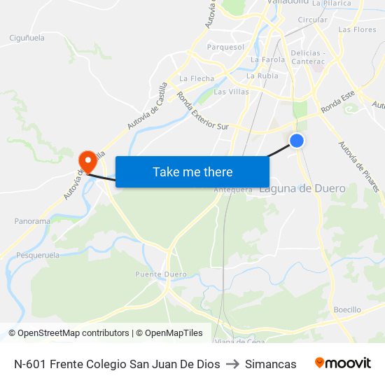 N-601 Frente Colegio San Juan De Dios to Simancas map