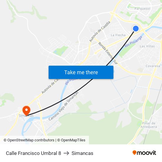 Calle Francisco Umbral 8 to Simancas map