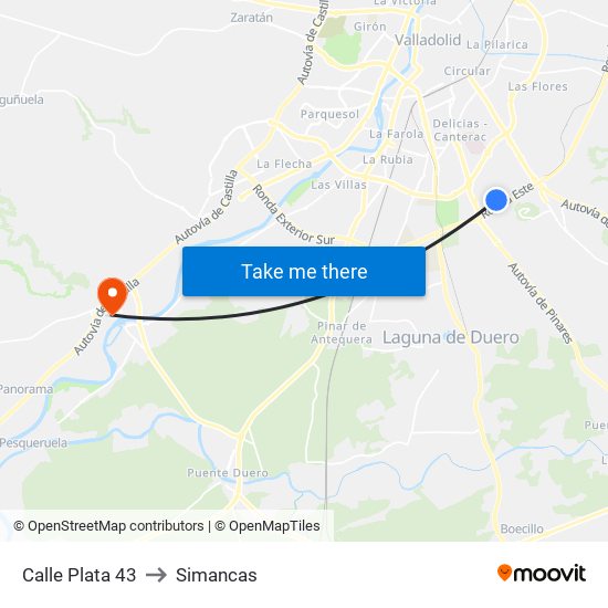 Calle Plata 43 to Simancas map